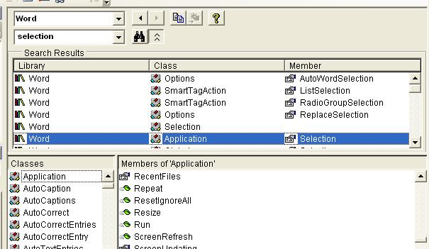Object Browser Word Selection